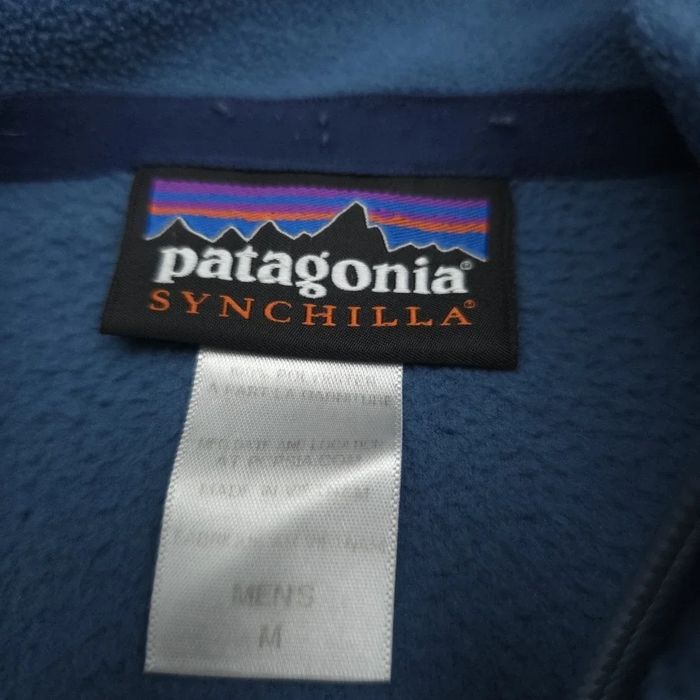 Patagonia‎ Mens Medium Blue Synchilla Fleece Sweater Outdoor Quarter Zip *Flaw*